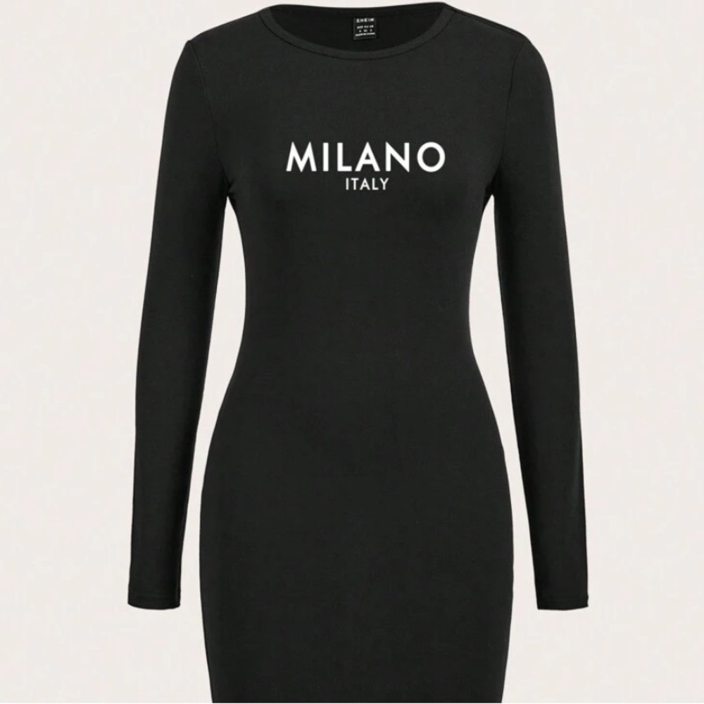 SHEIN Black Bodycon Long Sleeve Dress